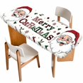thumbnail image 1 of Christmas Santa Table Cloths for 8 Foot Rectangle Tables, Winter Xmas Snowflakes Holly Pine Tree Patio Waterproof Elastic Fitted Tablecloths, Washable Rectangular Table Cover for Camping, 1 of 8