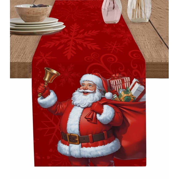 Christmas Santa Table Runner 36 Inches, Red Xmas Santa Claus Winter Gifts Bed Runner Dresser Scarves Tabletop for Indoor Outdoor Parties/Ceremony/Banquet, 13"x 36"