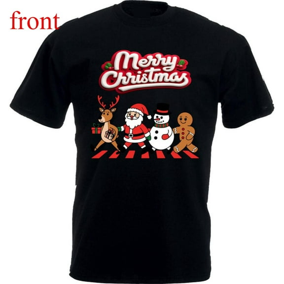Christmas Santa Tee T Shirt Graphic Tops Reindeer Festive Holiday Design Cotton Short Sleeve Round Neck Black S-5XL