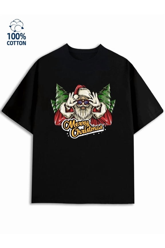 Christmas Santa Tee men's Christmas 180G 100% Cotton black elegant Christmas crew Classic Unisex Shirt Graphic Tee tshirts Retro Unisex Shirt Printed tshirts