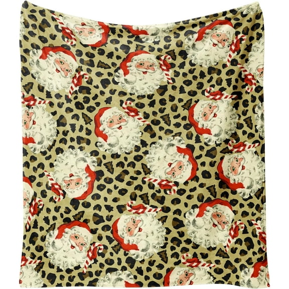 Christmas Santa Throw Blanket,Holly Berries Santa Claus Fleece Christmas Blanket for Men Women,Soft Flannel Fleece Throw for Home Living Room Bed Chair Couch Decor 60"x50"