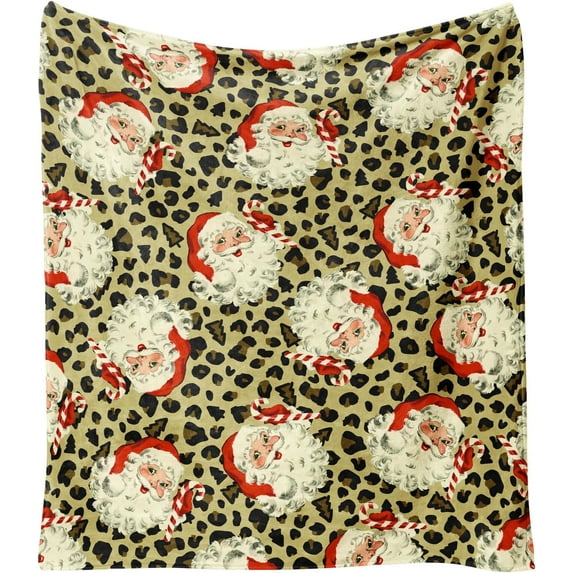 Christmas Santa Throw Blanket,Holly Berries Santa Claus Fleece Christmas Blanket for Men Women,Soft Flannel Fleece Throw for Home Living Room Bed Chair Couch Decor 60"x50"