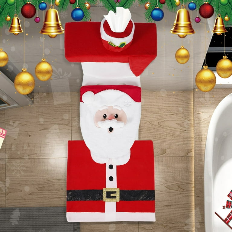 Christmas Santa Toilet Seat Cover set of 4 Christmas Toilet Seat Cover and Rug Set White Red Xmas Decorations Holiday Bathroom Ornaments Walmart