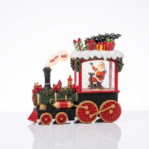 Christmas Santa Train, Lighted Battery Operated Locomotive with Glitter, Holiday Tabletop Decoration, Batteries Not Included