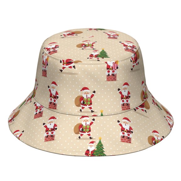 Christmas Santa Train Polar Bear Pattern Bucket Hat, Travel Foldable Hat with Wide Brim & Breathable Fabric, UV Sun Protection Gifts for Hiking Camping Fishing Beach