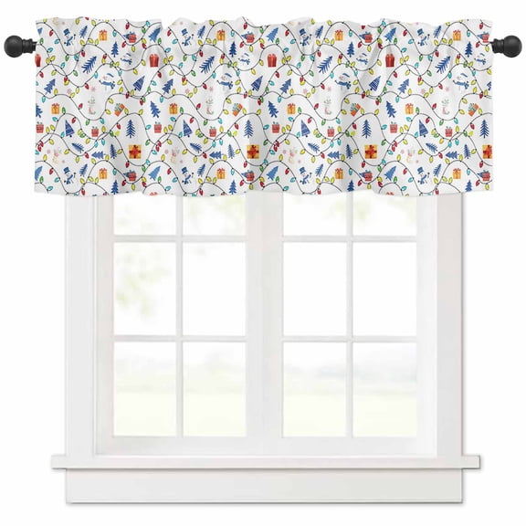 Christmas Santa Valances for Windows, Claus and Snowflakes Line Light Filtering Window Treatment Valances, Rod Pocket Small Curtains for Kitchen/Bathroom, 56"x16"