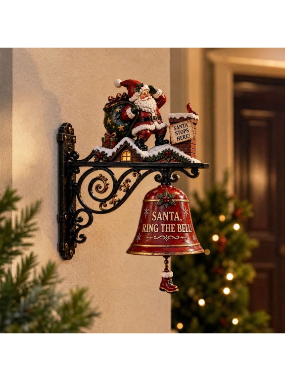 Christmas Santa Wall Decor, Vintage Santa Claus Chimney Hanging Ornament with Gift Sack Details and Metal Mounting Bracket, Festive Wall Accent for Porch Entryway Fireplace and Holiday Displays