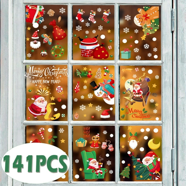 Christmas Santa Window Clings Decal Xmas Window Decal Snowman Stickers