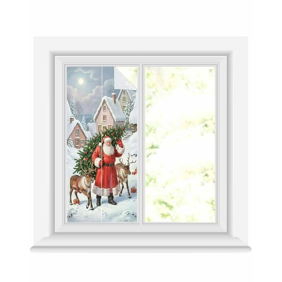 Christmas Santa Window Privacy Film Stained Glass Window Film Decorative Windows Cover Static Windows Cling for Glass Door Winter Elk Xmas Tree Snowflake House Stickers for Bathroom 19.6"x39.3"