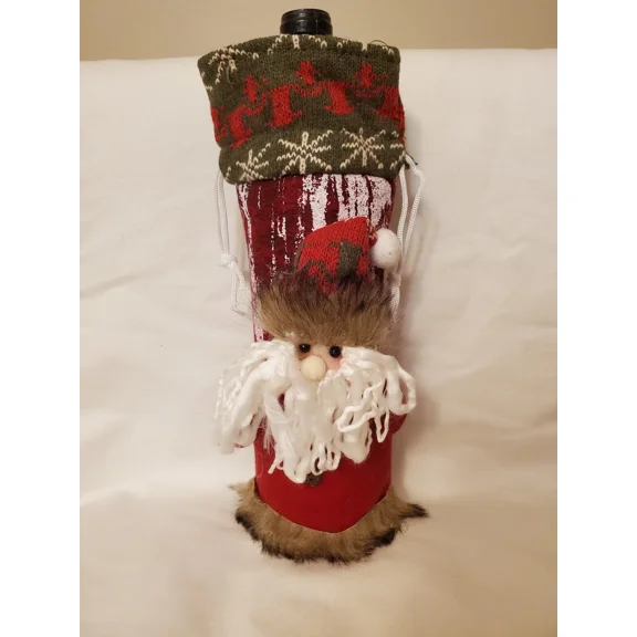Christmas Santa Wine Bottle Holder Holiday Gift Bag Tote