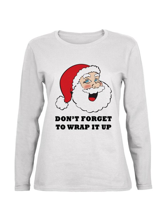 Christmas Santa Wrap it Up Funny Ladies' Relaxed Jersey Long-Sleeve Tee White X-LG