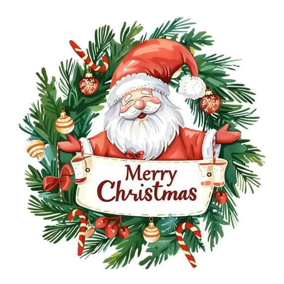 Christmas Santa Wreath Wall Decal Festive Holiday for Home No Damage Easy Apply Decorative Wall Art