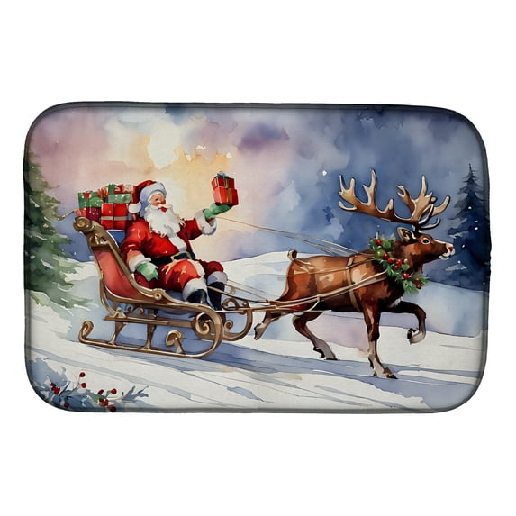 Christmas Santa and Sleigh Dish Drying Mat 14 in x 21 in