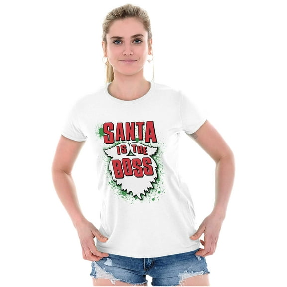Christmas Santa is the Boss Beard Womens Slim Fit Graphic Tee Brisco Brands S