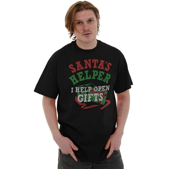 Christmas Santa's Helper Open Presents Men's Graphic T Shirt Tees Brisco Brands S