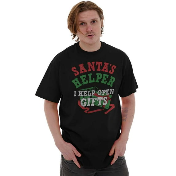 Christmas Santa's Helper Open Presents Plus Size Crewneck Graphic Tee Shirt Brisco Brands 3X