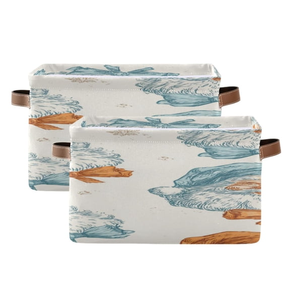 Christmas Santa with Bows Retro Square Storage Bins with Handles Collapsible Containing Box 2 Packs