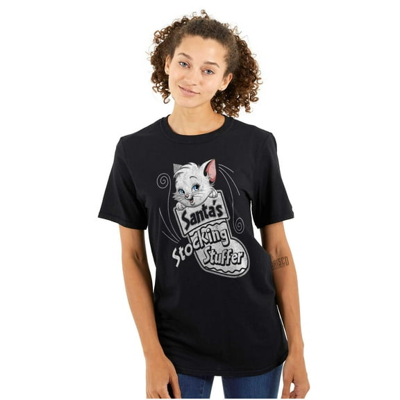 Christmas Santas Stocking Stuffer Cat Womens Graphic T Shirt Tees Brisco Brands S