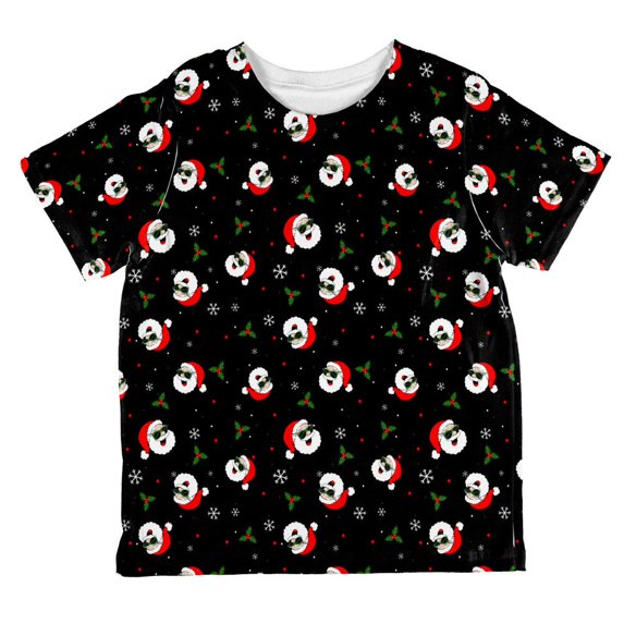 Christmas Santas in Sunglasses Pattern All Over Toddler T Shirt Green 4T