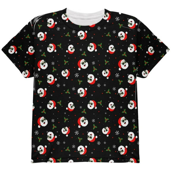 Christmas Santas in Sunglasses Pattern All Over Youth T Shirt Green YLG
