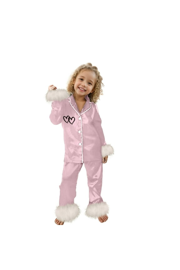 Valentine's Satin Pajamas with Accents Button Down Tops Set 2 Piece Tween Girl Sleepwear Tween Girl Pajamas 12-13 Years