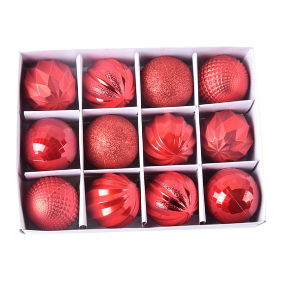 Hvmvliv Christmas Tree Ornaments (12pcs-6cm) Glitter Sequin Balls Ornament Christmas Balls Baubles Party Xmas Tree Decorations Hanging Ornament Decor Red