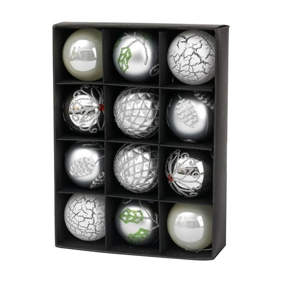 Hvmvliv Christmas Tree Ornaments (12pcs) Christmas Balls Ornament Plastic Shatterproof Tree Hanging Ball 2024 New Hanging Ornament Sequin Christmas Ball Decoration Silver
