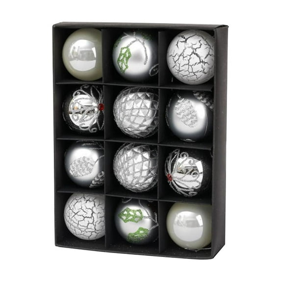 Hvmvliv Christmas Tree Ornaments (12pcs) Christmas Balls Ornament Plastic Shatterproof Tree Hanging Ball 2024 New Hanging Ornament Sequin Christmas Ball Decoration Silver