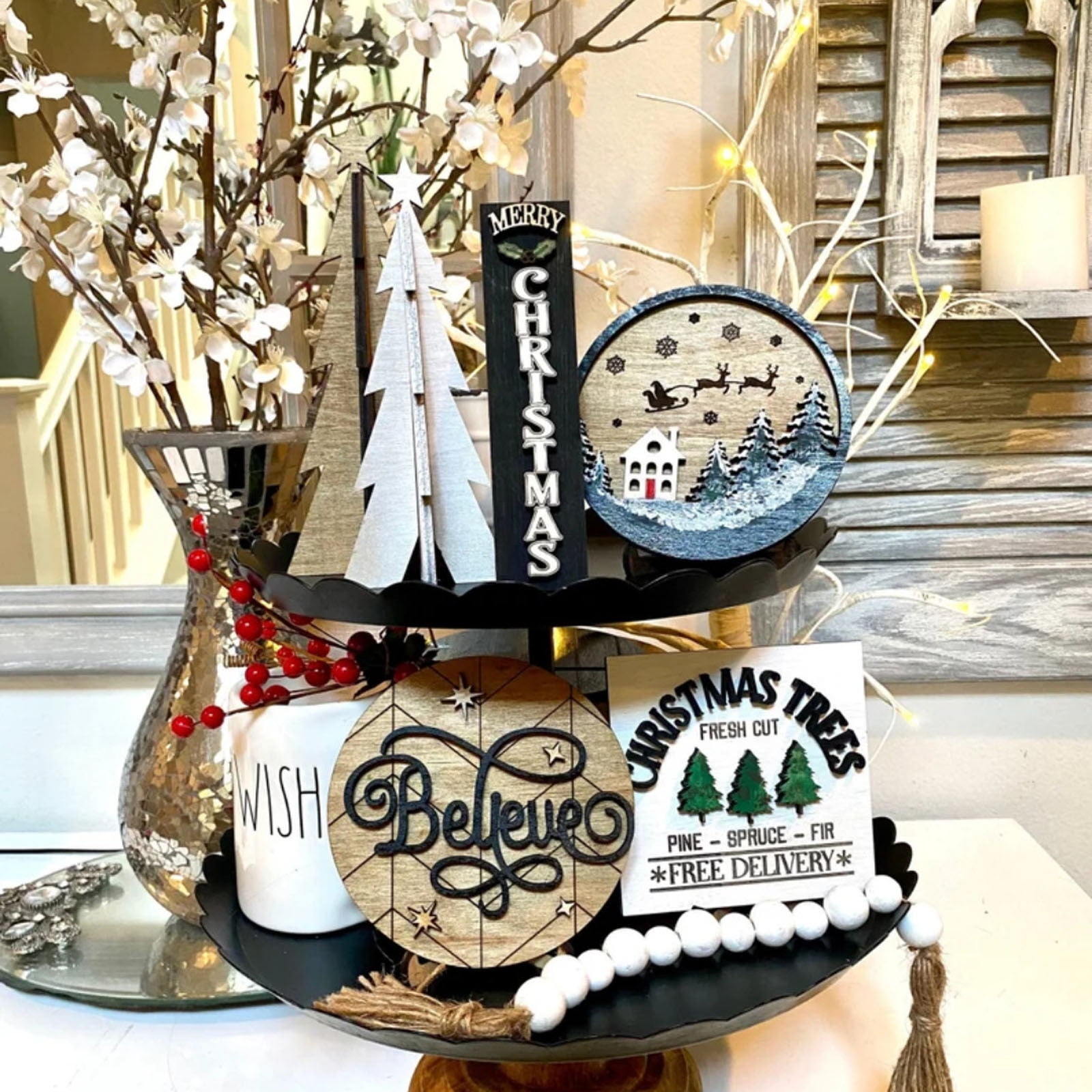 PRETXORVE Christmas Layered Tray Decoration Ornament Set - Walmart.com