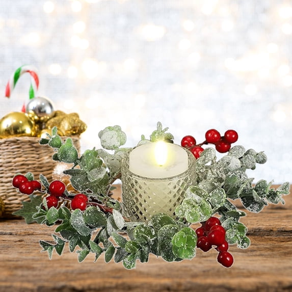 Christmas Savings! Boovnll Christmas Candle Rings 3" Artificial Christmas Kitchen Cabinet Wreaths Candle Rings for Door Table Pillars Window Chair Wall Decor Wreath, Christmas Decorations