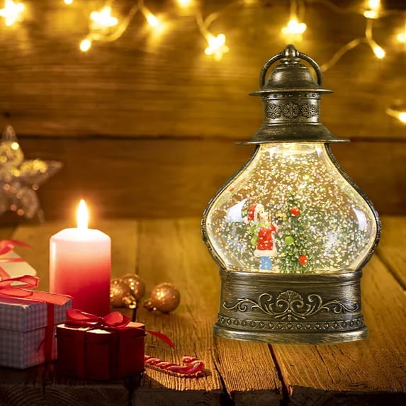 Christmas Savings! Caoblia Christmas Lantern Clear LED Lights Christmas Snow Globes Lamp Battery Operated for Home Bedroom Living Room Holiday Decor, Christmas Decorations