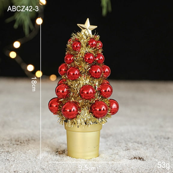 Christmas Savings! Caoblia Mini Christmas Tree 7 Inch Ornaments and Gifts Artificial Christmas Tree with Star Treetop, Balls for Holiday Indoor Dining Table Party Decor, Christmas Decorations