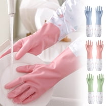 Christmas Savings! Caoblia Rubber Gloves Reusable Non-Slip Long Sleeves Fleece Liner Cleaning Gloves Flexible Long-Lasting for Kitchen Cleaning Working Painting Gardening Pet Care Gloves