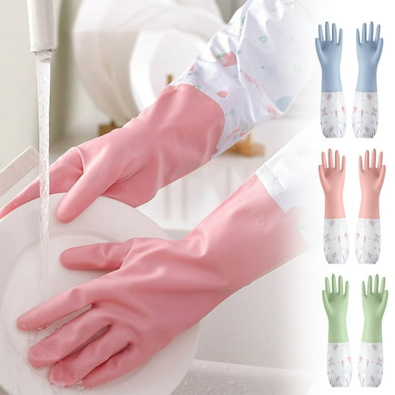 Christmas Savings! Caoblia Rubber Gloves Reusable Non-Slip Long Sleeves Fleece Liner Cleaning Gloves Flexible Long-Lasting for Kitchen Cleaning Working Painting Gardening Pet Care Gloves