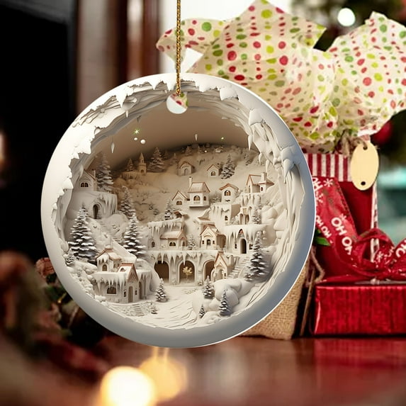 Christmas Savings! Caoblia Christmas Tree Decorations 7.9" Acrylic Round Snow House Hanging Christmas Tree Ornaments for Xmas Tree Holiday Party Wedding Decor Supplies, Christmas Decorations