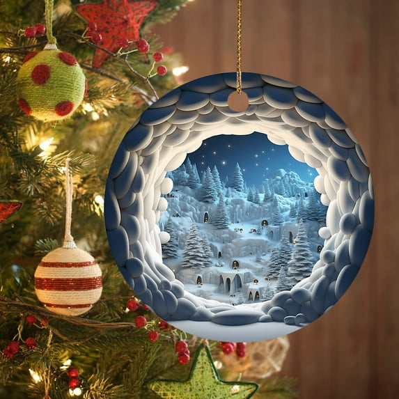 Christmas Savings! Caoblia Christmas Tree Decorations 7.9" Acrylic Round Snow House Hanging Christmas Tree Ornaments for Xmas Tree Holiday Party Wedding Decor Supplies, Christmas Decorations