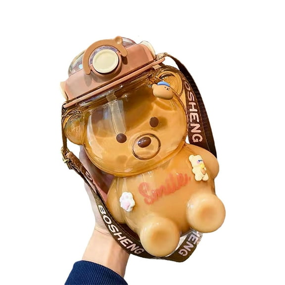 Christmas SAVlNGS C1earance! Cbcbtwo Water Bottles with Straws, 34oz Cute Kawaii Bear Water Bottles, Leakproof Portable Water Jug with Adjustable Shoulder Strap, BPA Free, for School Supplies Travel