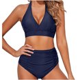 thumbnail image 1 of Christmas Savings Clearance! EINCcm Women Swimsuits, High Waist Retro Halter Ruched Bikini Two Piece Swimsuits Solid Color, Swimwear Summer Bikini Bathing Suit Swimsuits for Women, 1 of 7