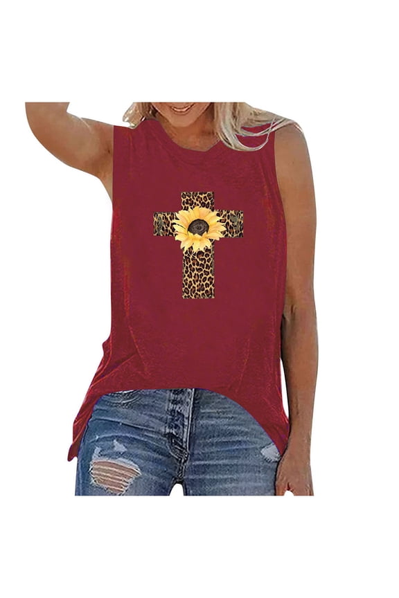 EINCcm Women Tank Tops, Womens Tank Tops O Neck Happy Easter Print T-Shirts Sleeveless Loose Casual Easter Eggs Bunny Plus Size Fashion Funny Clothes Tee Blouse Gift