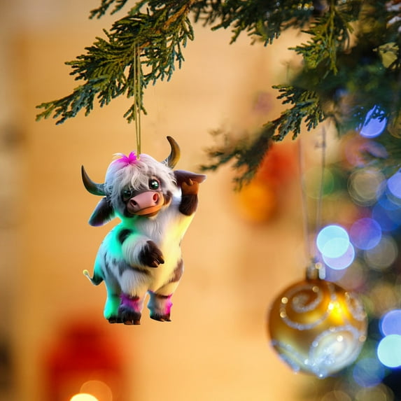PRETXORVE Christmas Tree Ornament, Christmas Pendant, Acrylic Cow Decoration Ornaments, Cute Cow Pendant Home Decoration, Cute Acrylic Plateau Cow Pendant