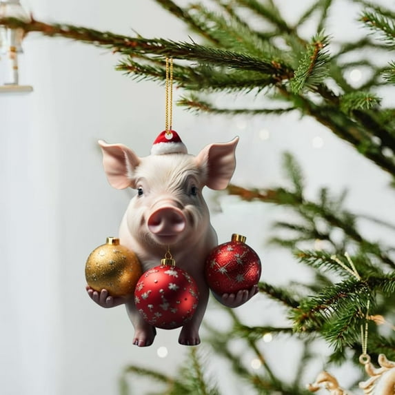 PRETXORVE Christmas Tree Ornament, Christmas Pendant, Christmas Pendant Acrylic Pig Flat Car Pendant Christmas Tree Ornament
