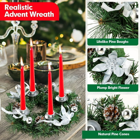 Christmas Savings! Dvkptbk Hristmas Candlestick Wreath Simulation Rattan Wreath Silver Candlestick Pinecone Advent Decoration