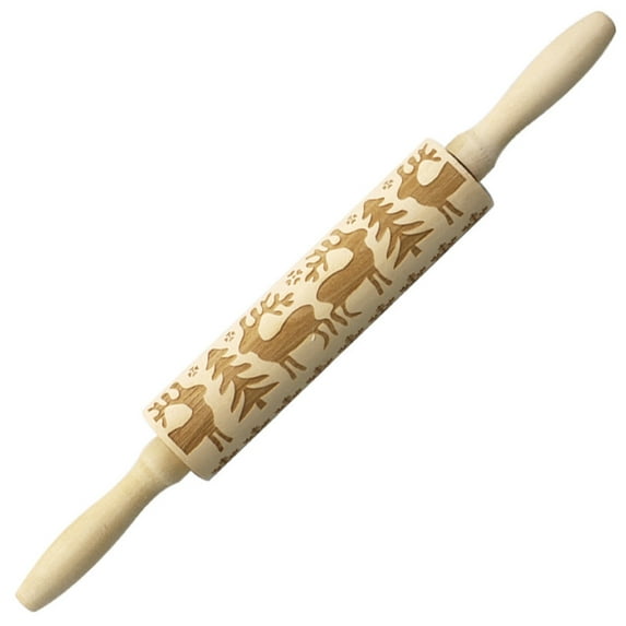 Christmas Savings! Dvkptbk Wooden Rolling Pin Christmas Elk Printed Wooden Carved Embossed Cookie Stick