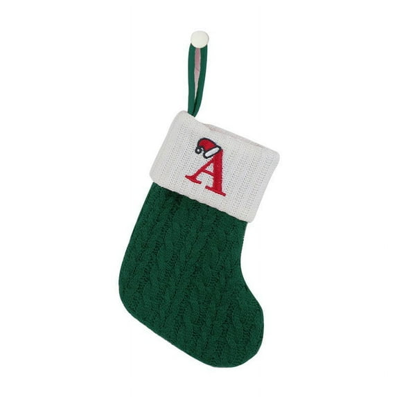 Hvmvliv Letter Christmas Stockings 7Inch Green Knitted Embroidered Alphabet Christmas Stockings, Personalized Initial Christmas Stockings, Xmas Party Decor Children Candy Stocking Gift Bag