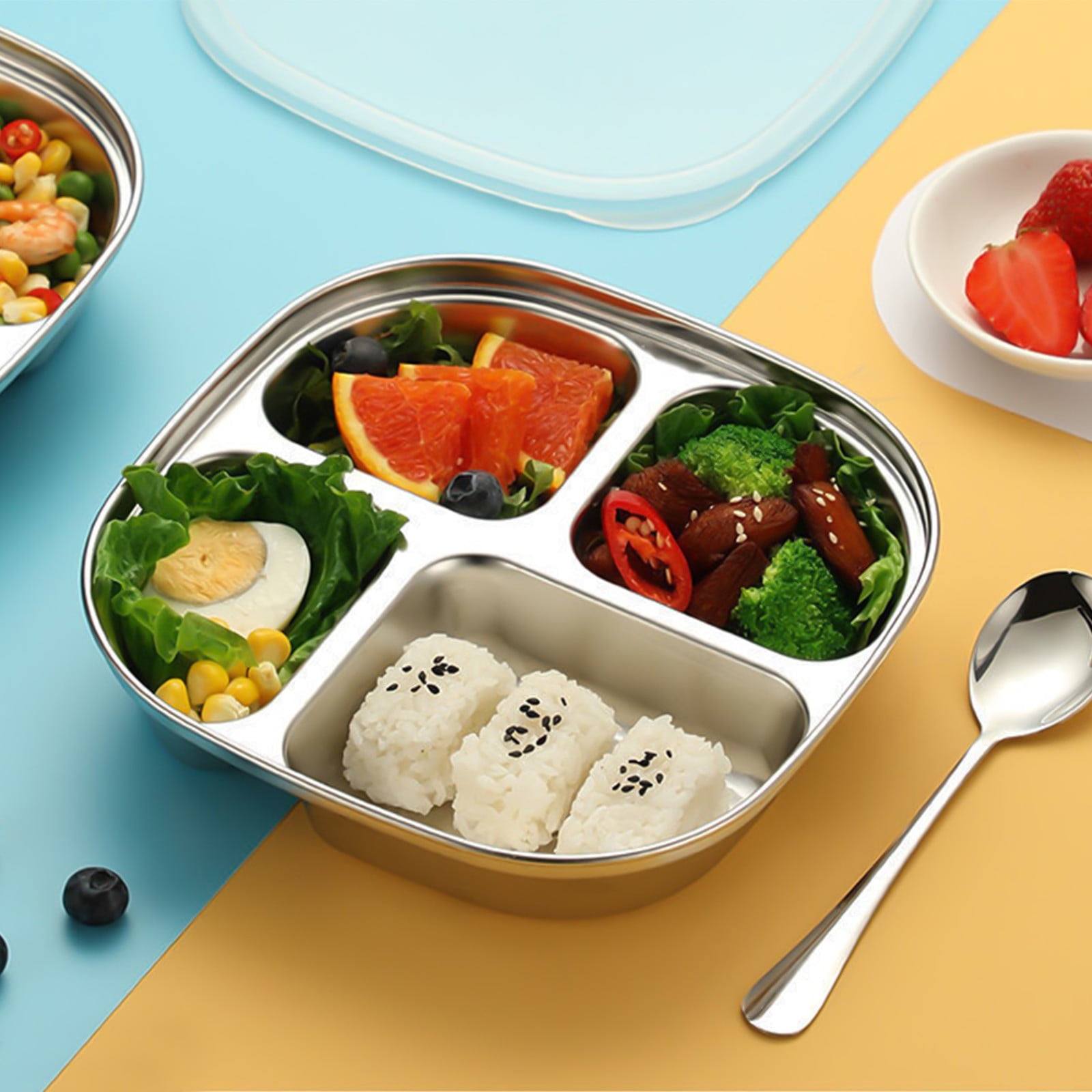 QTOCIO Food Storage Containers, Stainless Steel Divided Kids Plates ...