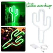 QTOCIO Home Decor, USB Battery Box Green Light Cactus Shape Neon Light