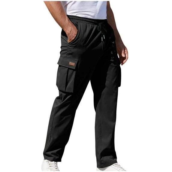 Christmas Savings Trousers For Men Loose Scruffs Workwear Pants Solid Color Slacks Drawstring Trousers Cargo Pants Straight Leg Slacks Wide Leg Trousers Pockets Pants Trendy Overalls