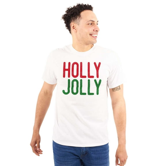 Christmas Saying Holly Jolly Xmas Plus Size Crewneck Graphic Tee Shirt Brisco Brands 2X