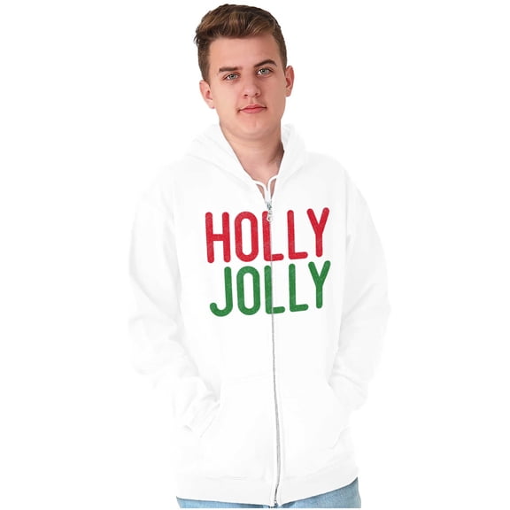 Christmas Saying Holly Jolly Xmas Unisex Fleece Graphic Zip Up Hoodie Brisco Brands 2X