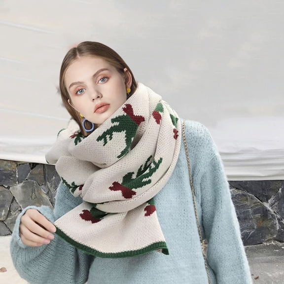 Christmas Scarf for Women Reindeer Prints Soft Warm Thick Winter Scarf Scarves Shawl Wraps Holiday Long Blanket Large Scarves Cute Gifts for Mom Wife Daughter Beige